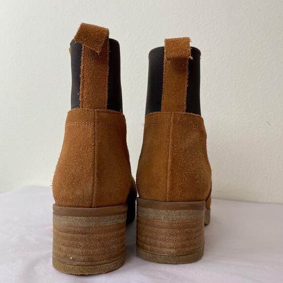 Avellini Suede Chelsea Boots Size 37 or 6.5 Cognac Tan Leather Chunky Heel - Picture 7 of 14
